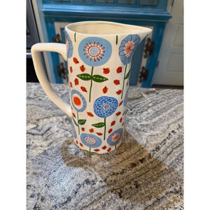 Creative Co-Op White & Blue Floral Ladybug Ceramic Pitcher One Size